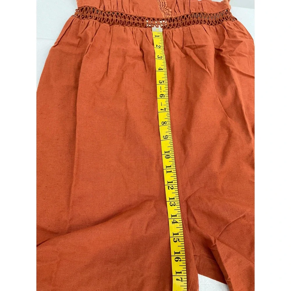Billabong Lace and Lies Spiced Coral Crochet Trim Wide Leg Jumpsuit‎ Small NEW